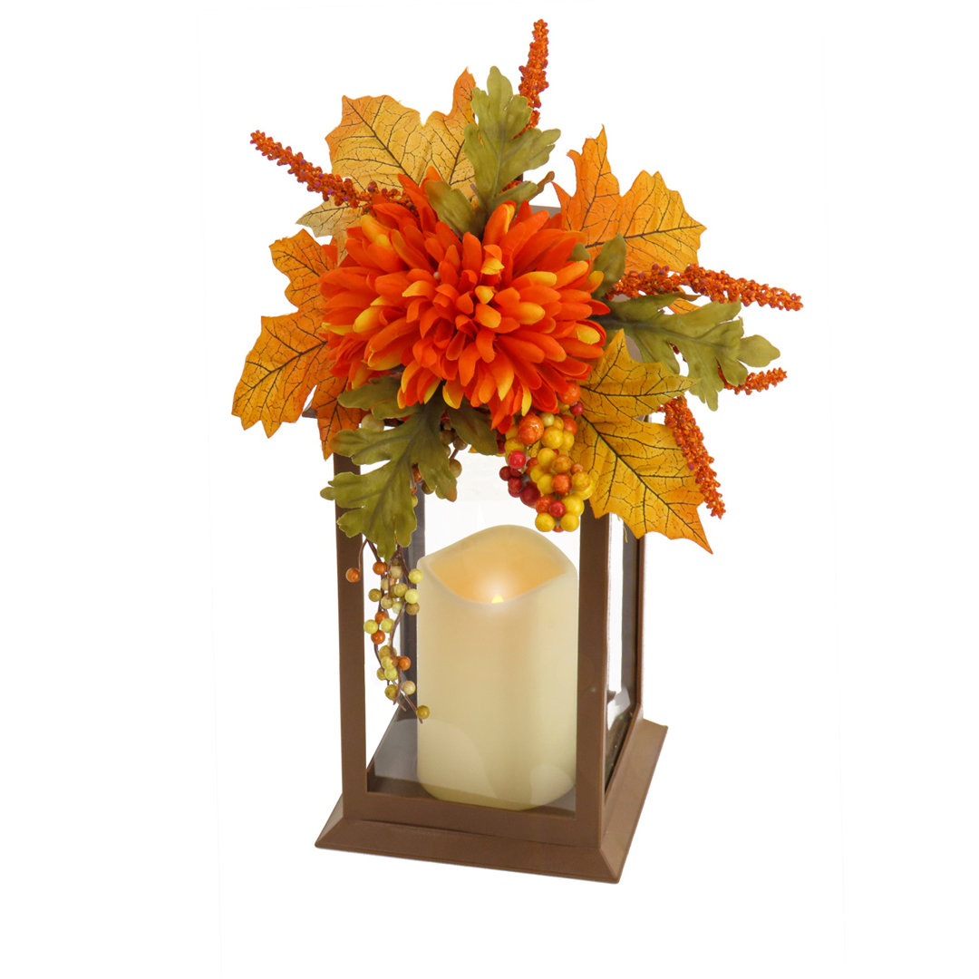14" Mum Flower and Berries Decorated Harvest Lantern The Holiday Aisle®