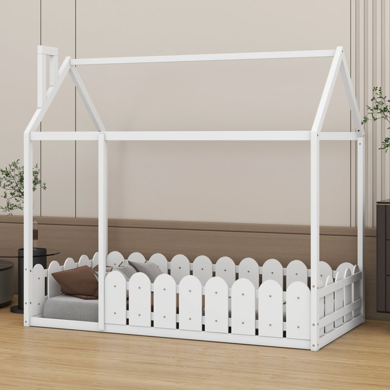 Cadre de lit en bois avec clôture, blanc