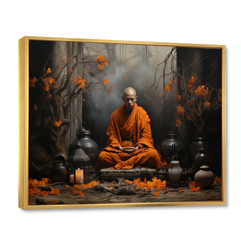 Sérénité religieuse et spirituelle, H 12 po x l 20 po x P 1 po, Cadre flottant doré