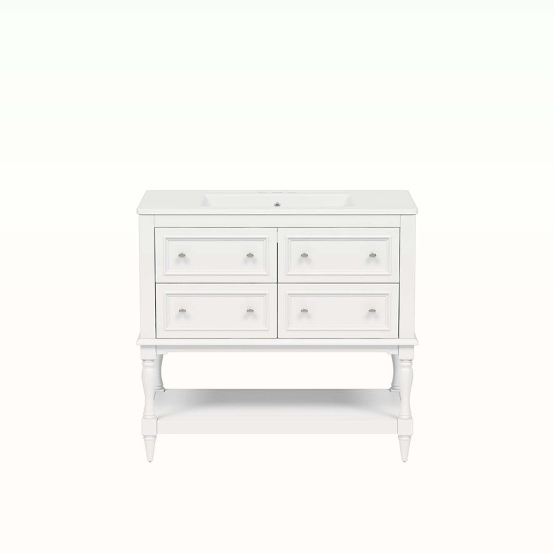 Free Standing Vanity Set with 4 Drawers,with Sink Combo, White