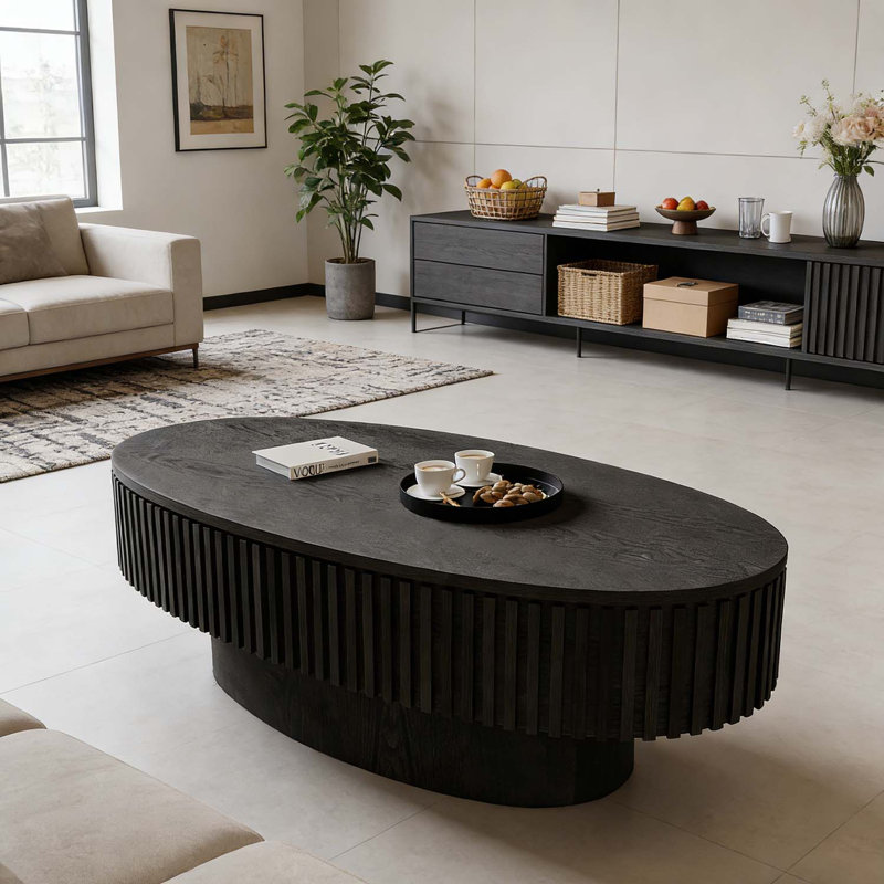 Table basse ovale avec rangement, Noir