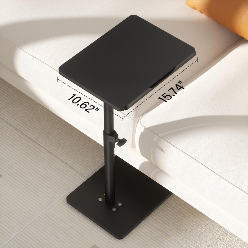 Sofa Armrest Tray Table For Couch, 360° Swivel Height Adjustable End For Small Spaces, Snack Side Table,Angle Adjustabl, Black