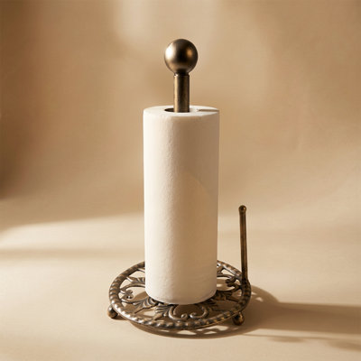 Vintage Ornate Scrollwork Metal Heavy Duty Paper Towel Holder, Freestanding Decorative Classic Kitchen Paper Dispenser For Countertop