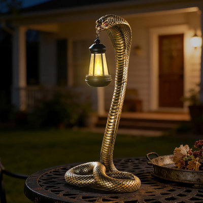 Statues d'extérieur de jardin 19,89 po avec lanterne solaire, statue de serpent en résine pour patio, balcon, ornement de jardin, pendaison de crémaillère unique et cadeaux d'anniversaire pour père père