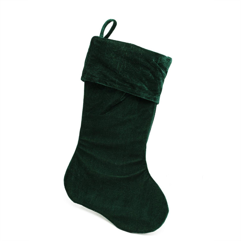 Chaussette de Noël 18 po en velours vert uni