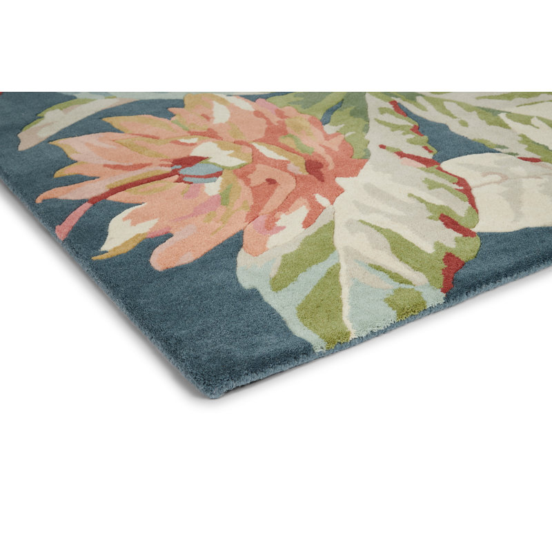 Sanderson Wool Floral Area Rug in Pink/Cream/Blue, Rectangle 6'7" x 9'2"