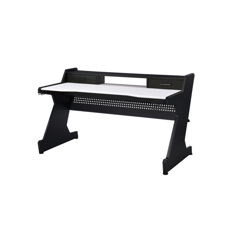 Bureau de jeu noir et blanc à 2 tiroirs