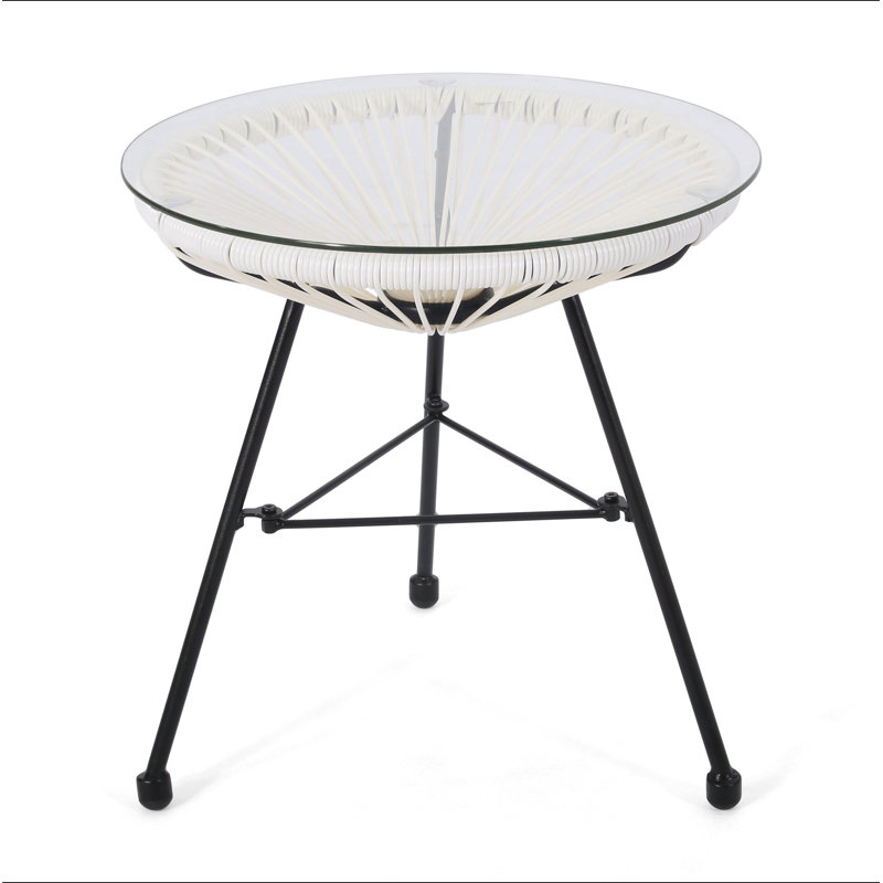 Nusa Side Table with Polyethylene Rattan Base & Tempered Glass Top – Modern Outdoor/Indoor Accent Table (Table Only – No Chair Included)