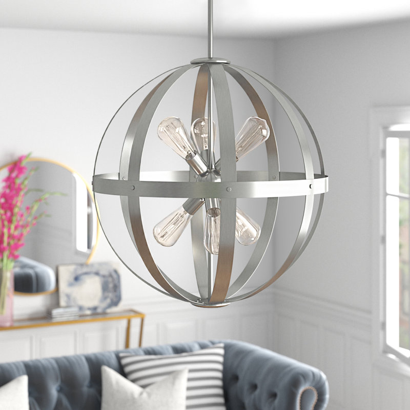 Eda 6 - Light Dimmable Globe Chandelier, Brushed Nickel