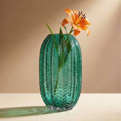 Vase en verre nervuré vert pour fleurs fraîches 11 "Sonora