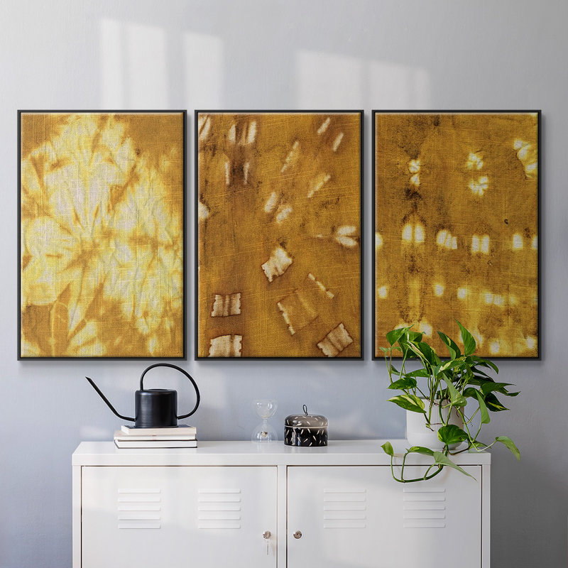 Turmeric Sunrise I, ensemble de 3 toiles encadrées sur toile, H 27 po x l 54 po, Noir