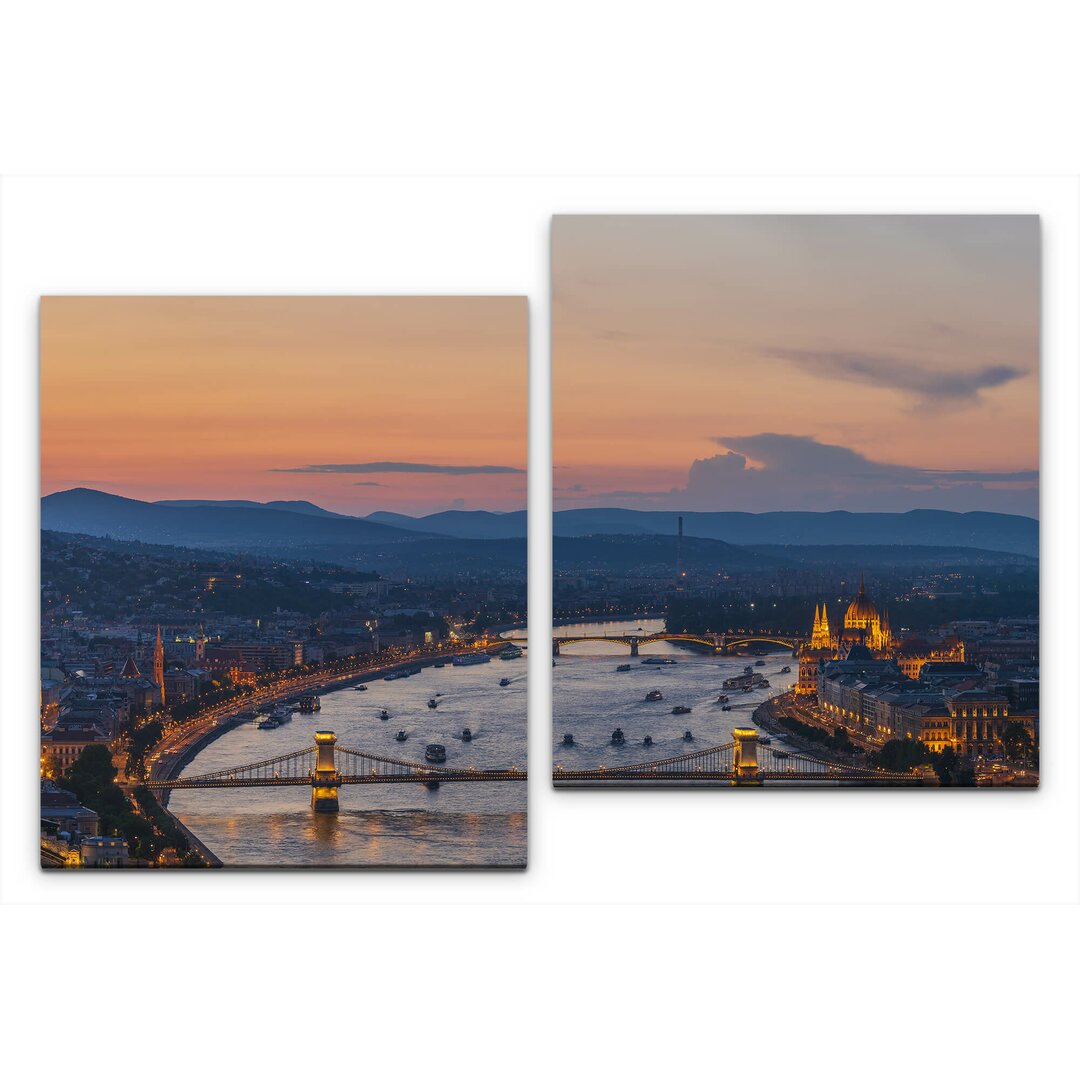 2-tlg. Leinwandbilder-Set Skyline von Budapest