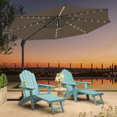 Parasol en porte-à-faux 10 pi avec lumières, tissu teint dans la masse, abat-jour luxueux avec rotation à 360 °