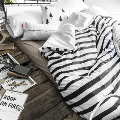 Ebern Designs Lamine Cotton Striped Duvet Cover Set with Pillowcases