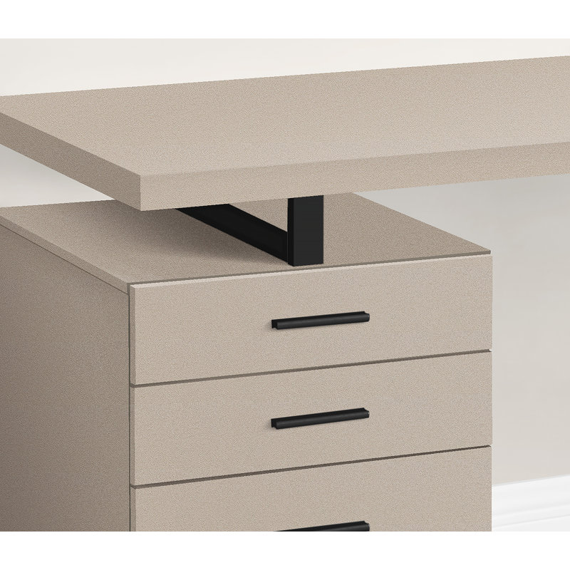 Bureau d'ordinateur contemporain réversible de 48 pouces avec rangement, stratifié beige et métal noir, idéal pour le bureau à domicile