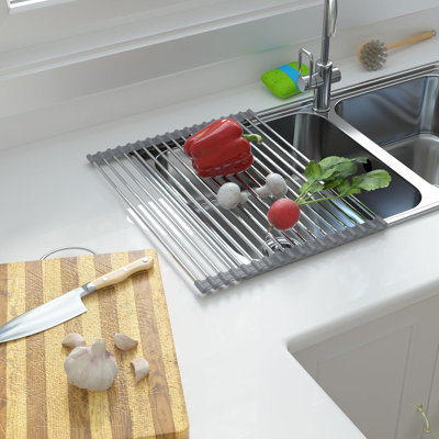 Roll-Up Dish Drying Rack For Kitchen Sink, Heat-Resistant Silicone Dish Drainer With Non-Slip Design, Retractable Over-The-Sink Storage Solution