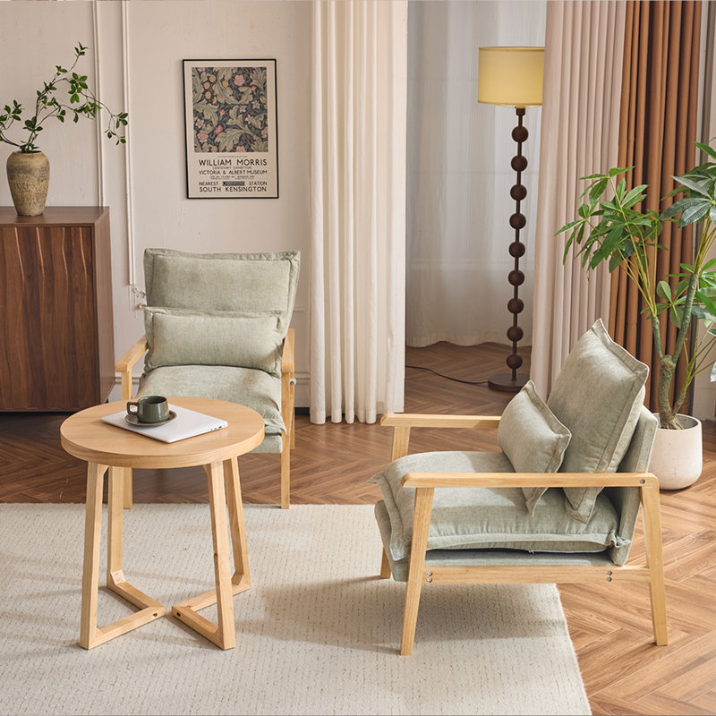 2Pcs Chenille Accent Chair Armchair With Pillow, Light Green