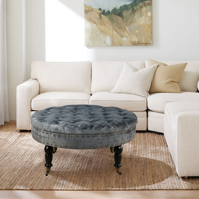 Laforge Velvet Ottoman, Peat Green Velvet