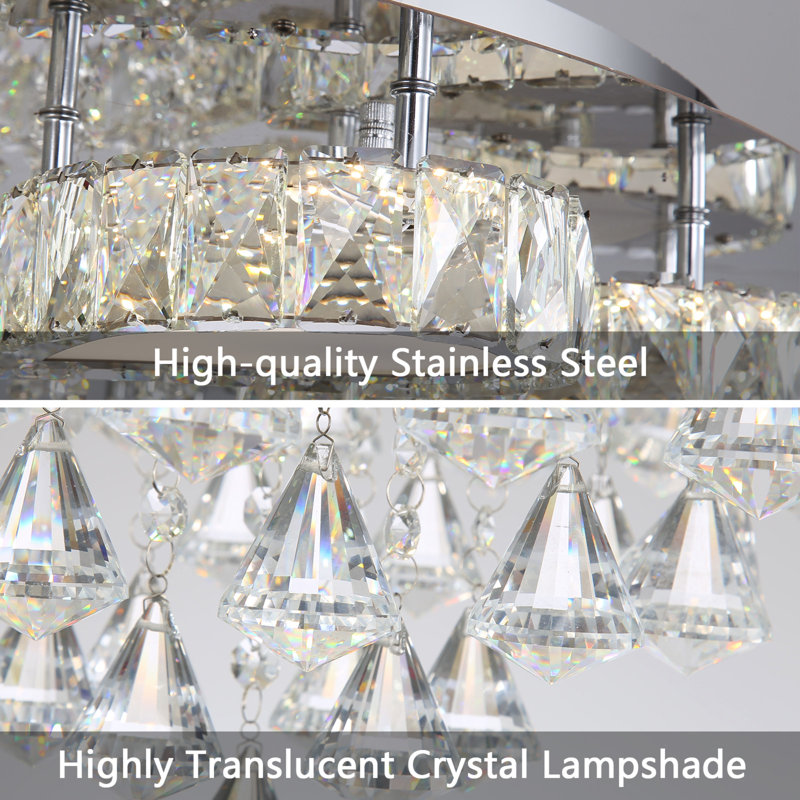 Luxury Modern Crystal Remote Dimmable Chandelier, Silver