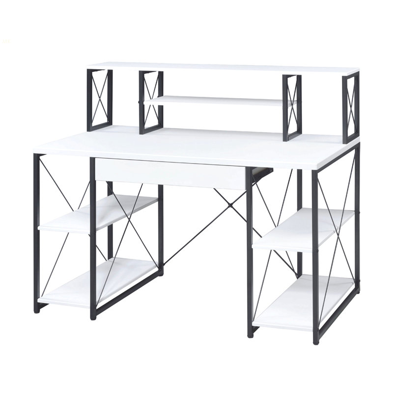 Writing Desk With One Drawer And 8 Open Compartment, Black, White/Black