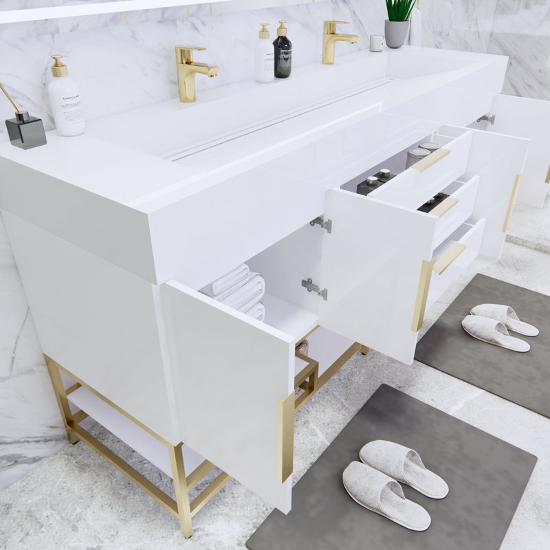 Ensemble de meuble-lavabo double 72 po Glasgow, Blanc très luisant, Blanc