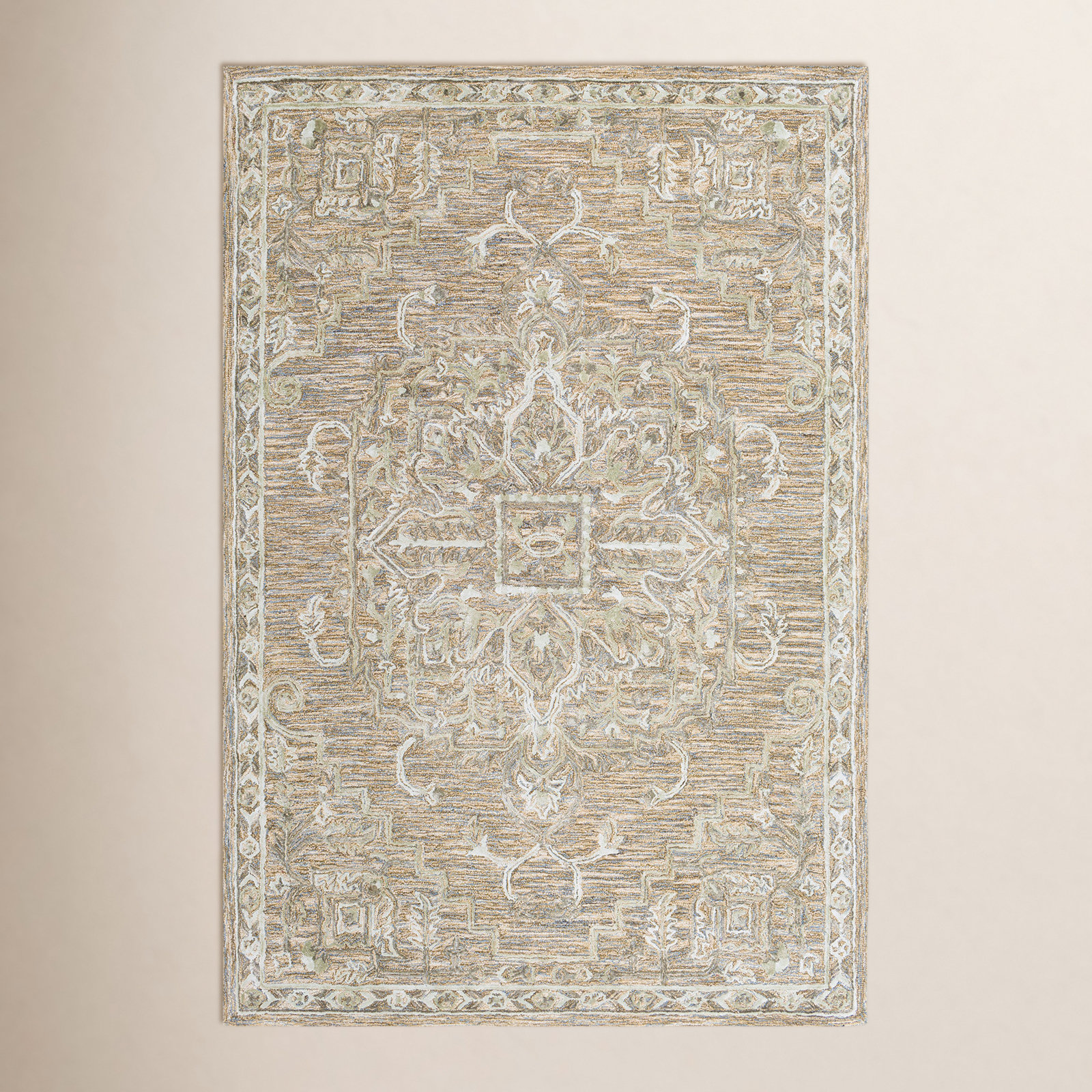 Cait Brown Blue Sage Hand-Tufted Oriental Wool Rug, Rectangle 5' x 7'6"