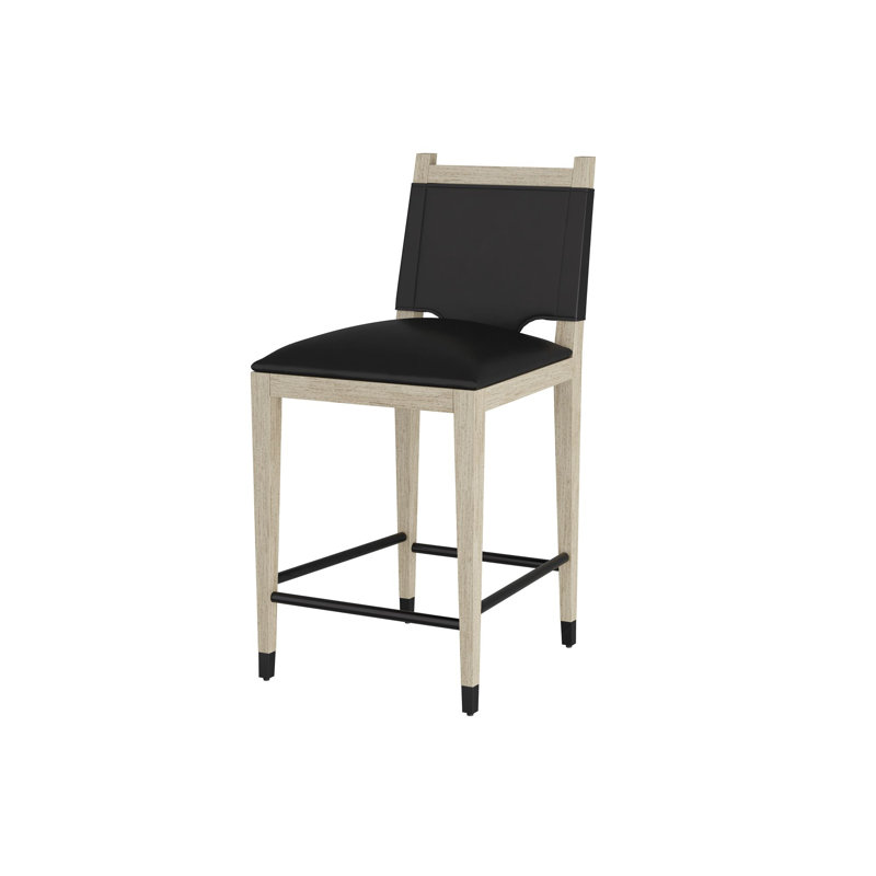 Burdock Bar Stool, Black Leather, Counter Stool (27” Seat Height)