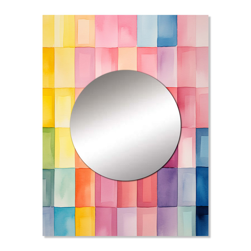 Lanyiah Paster color cubes motifs II - miroir mural géométrique, miroir décoratif moderne, impression d'art en métal