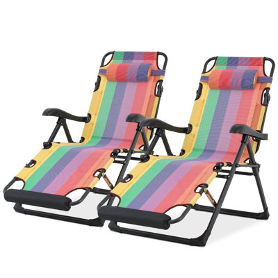Outdoor Patio Zero Gravity Folding Lounge Chairs Folding Reclining Beach Lawn Loungers with Adjustable Headrest and Foot Pads by Arlmont & Co.