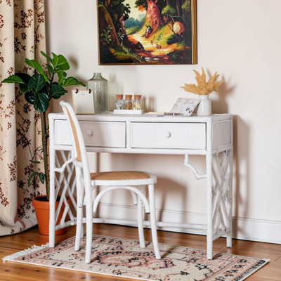 Bureau Satomi en rotin blanc avec deux tiroirs