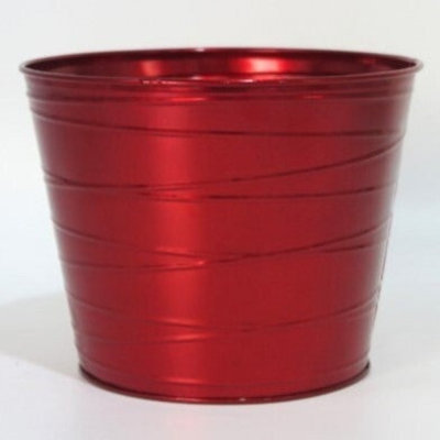 Ruby Red With Lines Metal Planter