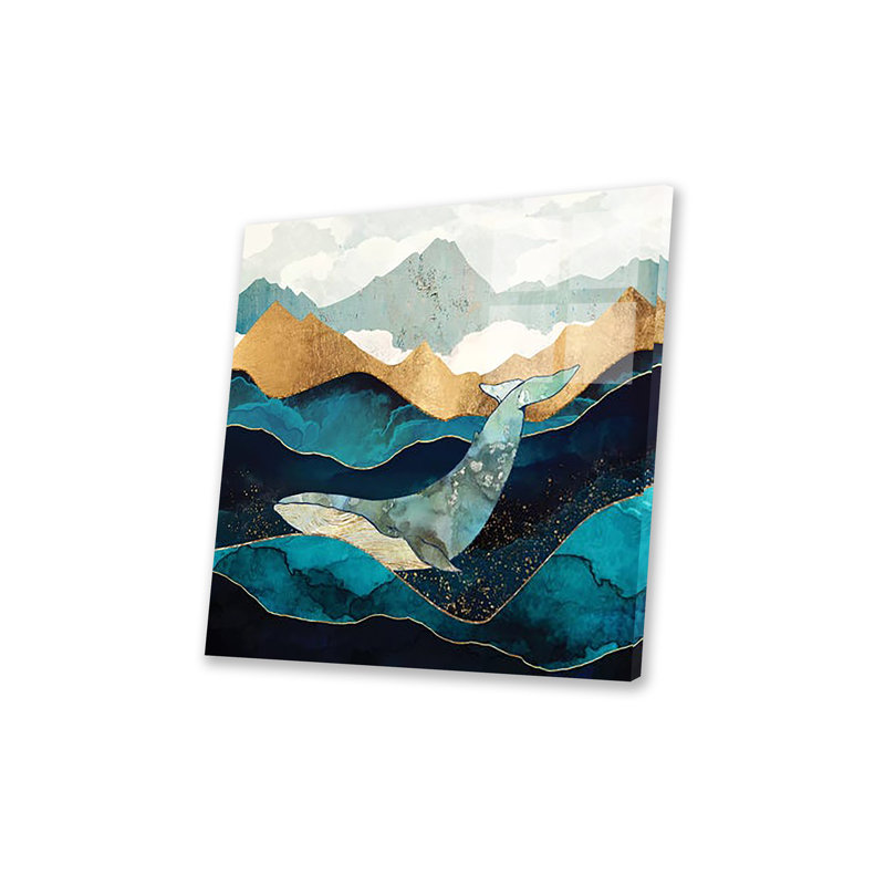 Impression d'une baleine bleue sur verre acrylique