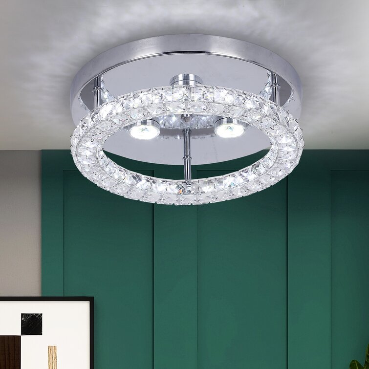 Modern K9 Crystal LED Ceiling Lamp Luminous Stainless Steel Round Ceiling Lamp,Two-Color Adjustable