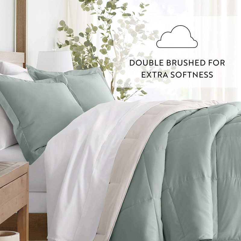 Twin Eucalyptus and Natural Microfiber Reversible Comforter Set