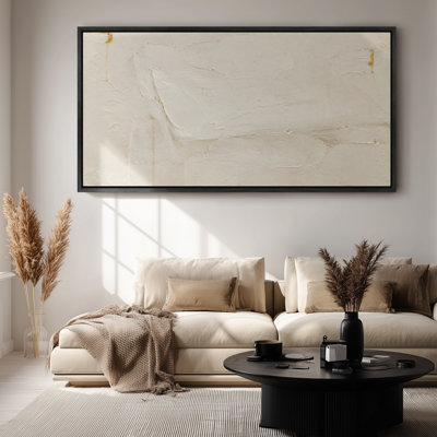 Large Framed Canvas Wall Art - White Neutral Minimal Abstract Decor - 60"x20", 60"x30"