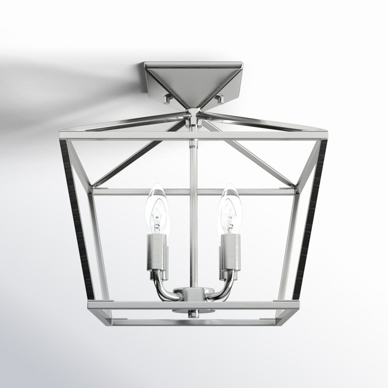 Hastings 4-Light 13" Lantern Geometric Semi Flush Mount in Satin Nickel, Satin Nickel