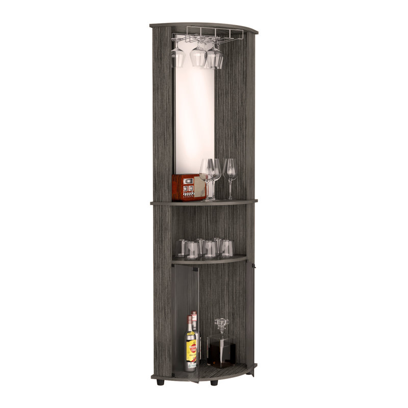 Chicago Corner Bar Cabinet, Rack, Glass Door, Brown
