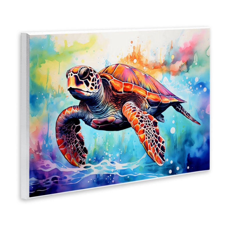 Tortue de mer sur aquarelle, plaque murale, design par LSR Design Studio, H 10 po x l 15 po