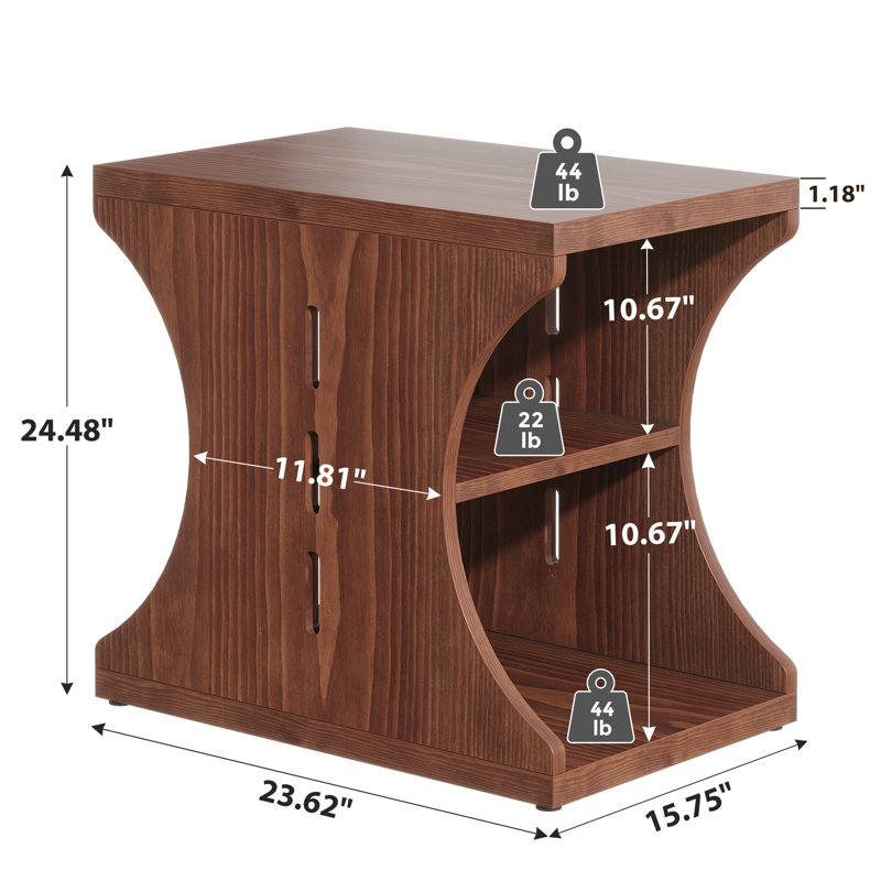 Solid Wood End Table with Shelves