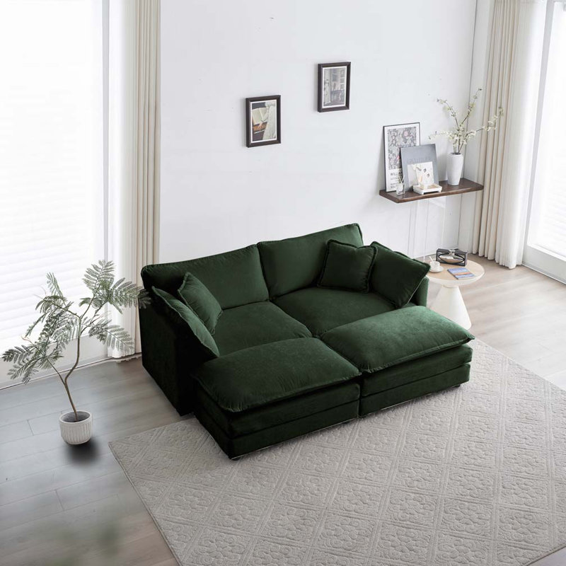 Canapé en chenille 2 places avec repose-pieds 2 places, Vert