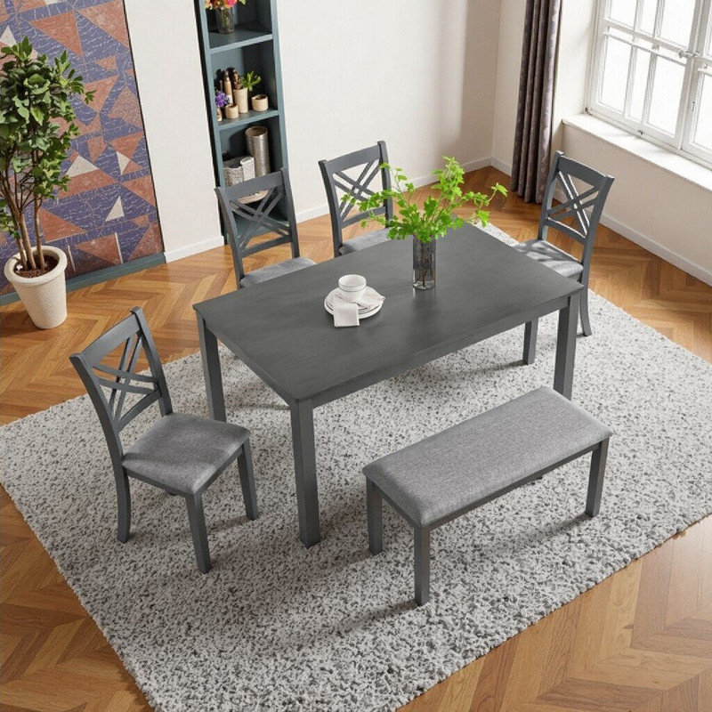 6-Piece Kitchen Dining Set With Rectangular Table And Upholstered Chairs