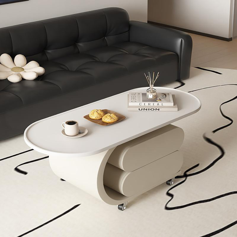 Table basse légère et portable, Crème, crème, Blanc, H 19,7 po x L 39,4 po x l 19,7 po
