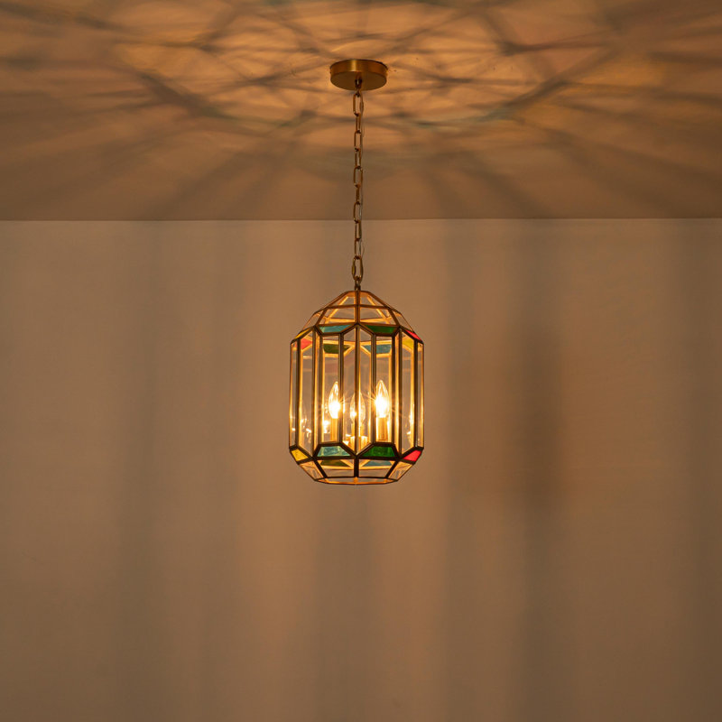 Luminaire suspendu lanterne en verre 3 lumières