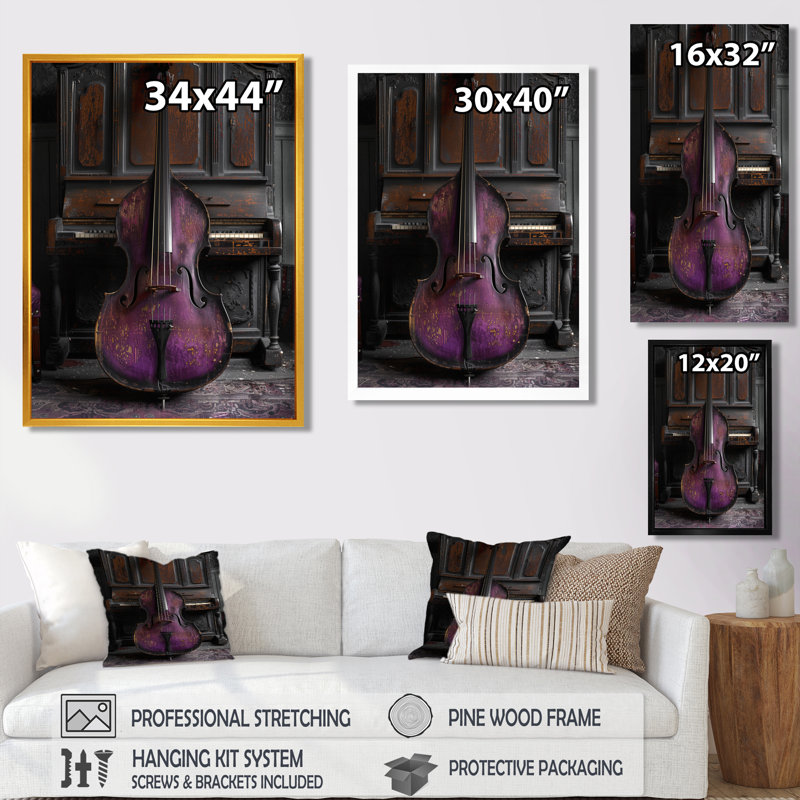 Mauve, brun, violoncelle, instrument de musique - reproduction d'art mural, Cadre simple blanc, bois massif