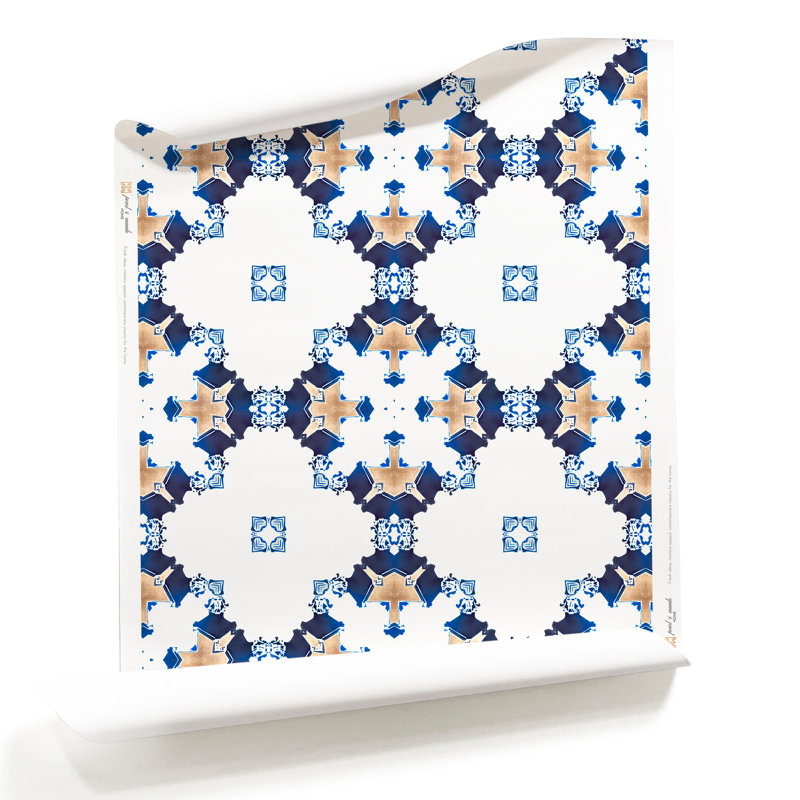 Eva | Diamond Pattern Wallpaper Double Roll, Blue/Navy/Tan/Beige/White