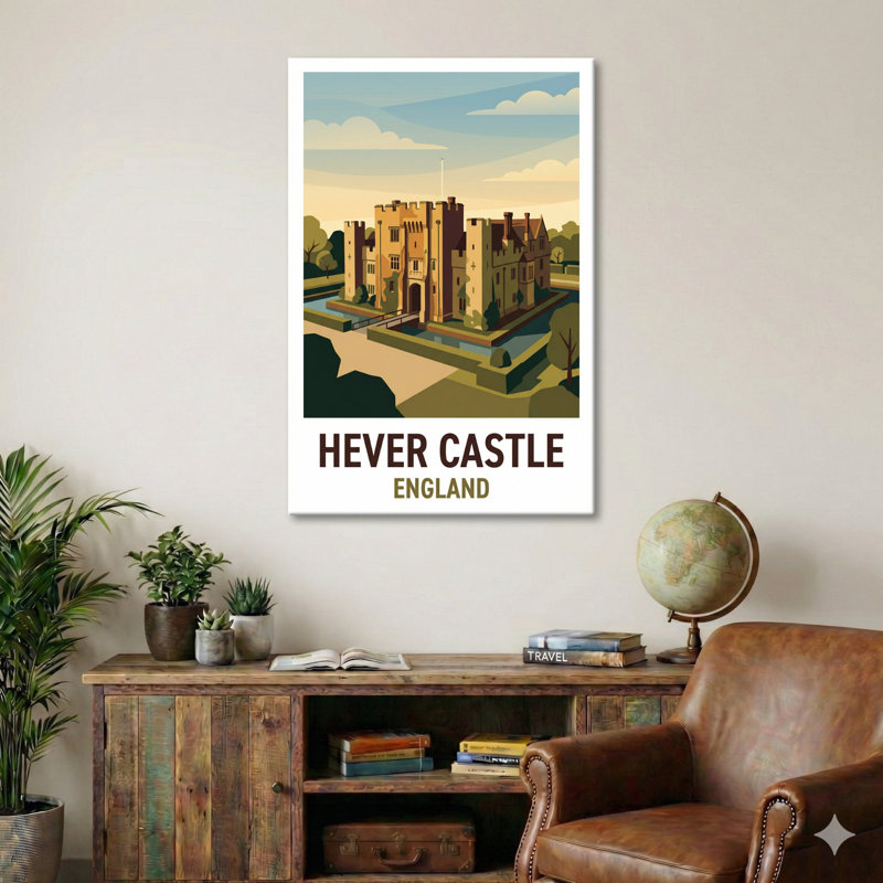 Hever Castle, England - Romantic Travel Poster Of A Tudor Moated Castle In Kent. Giclee Print On Wrapped Canvas. Wall Art, Home Decor - Castles & Palaces, England - Wrapped Canvas Print