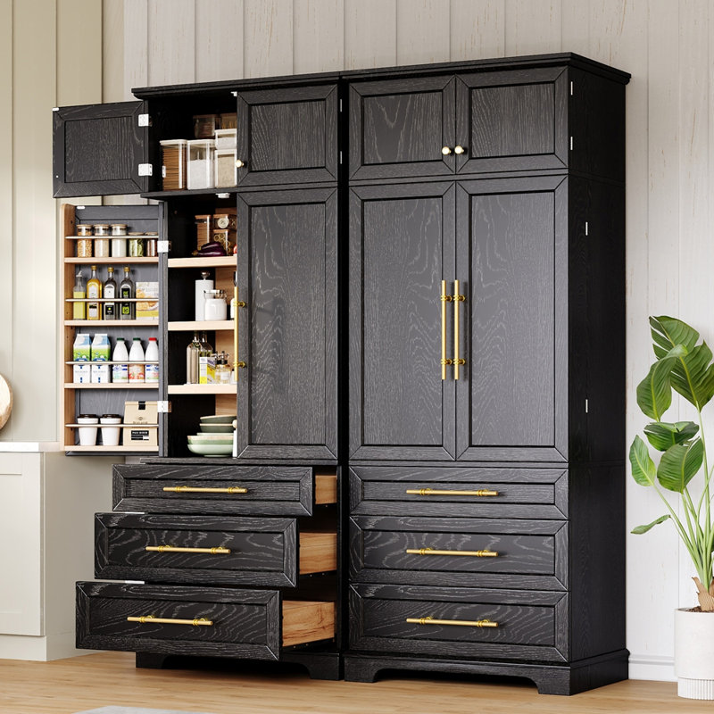 Armoire de rangement avec 3 tablettes réglables et 3 grands tiroirs, Noir
