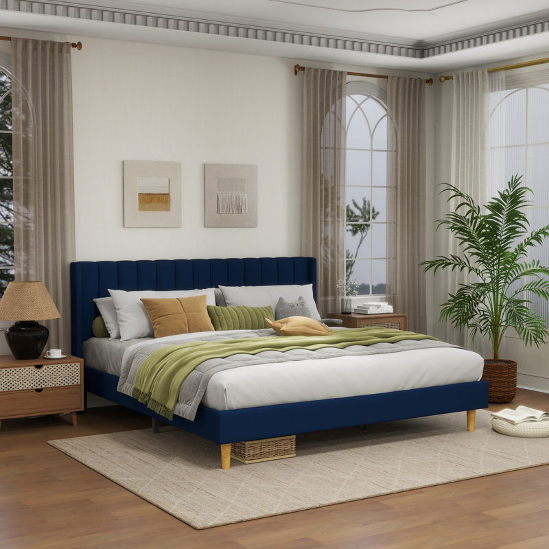 Sutter Upholstered Wingback Bed, King, Blue