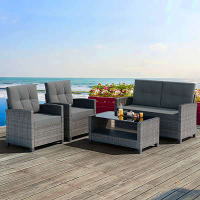 Ensemble de conversation de patio pour 4 personnes avec coussins Amei
