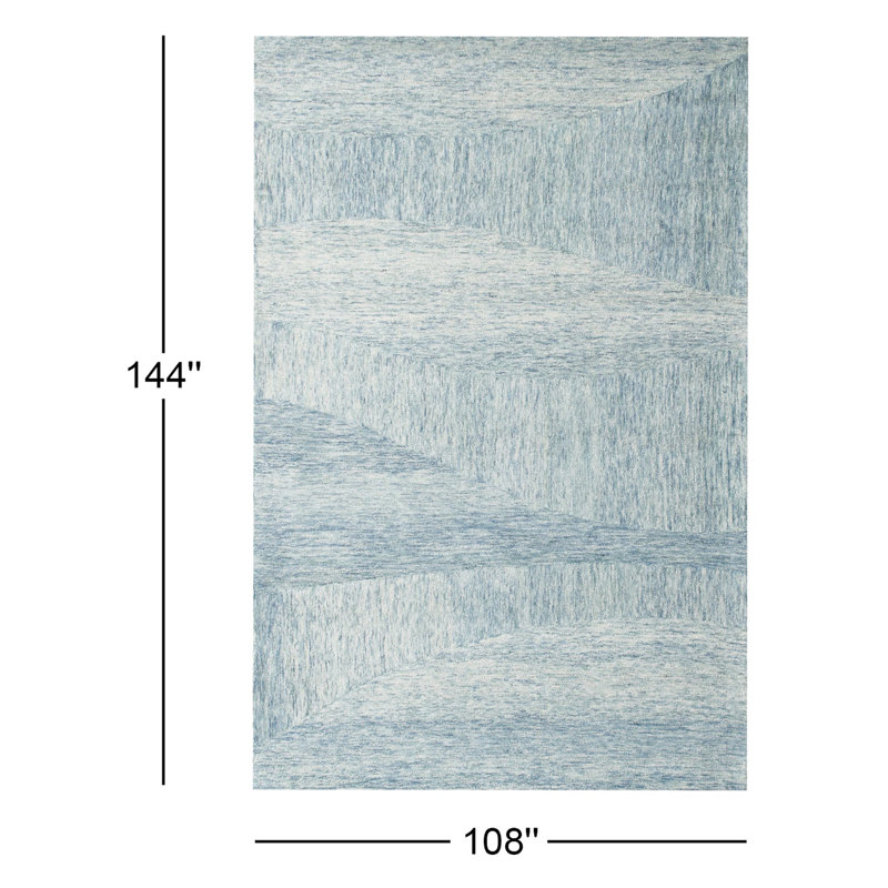 Kempner Hand-Tufted Blue/Ivory Wool Area Rug, Rectangle 9' x 12'